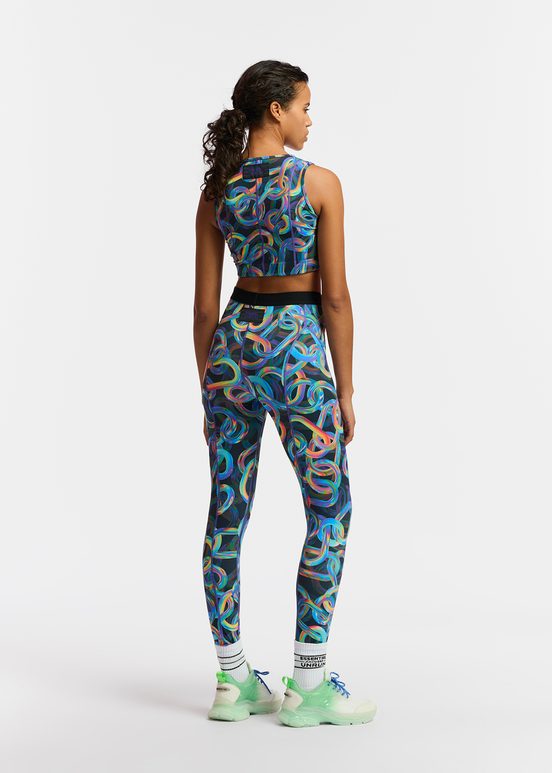 Black abstract printed sports bra - collaboration with UNRUN