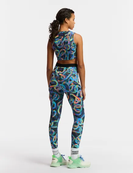 Black abstract printed sports bra - collaboration with UNRUN