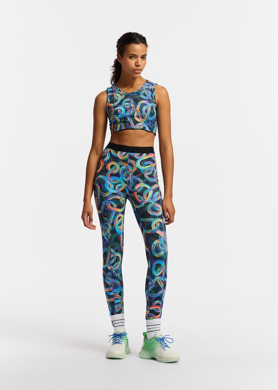 Black abstract printed sports bra - collaboration with UNRUN