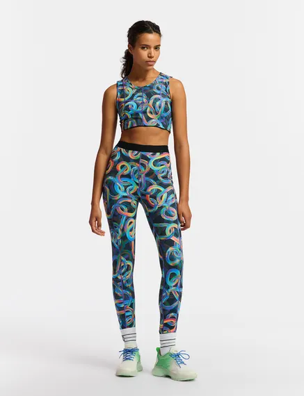 Black abstract printed sports bra - collaboration with UNRUN