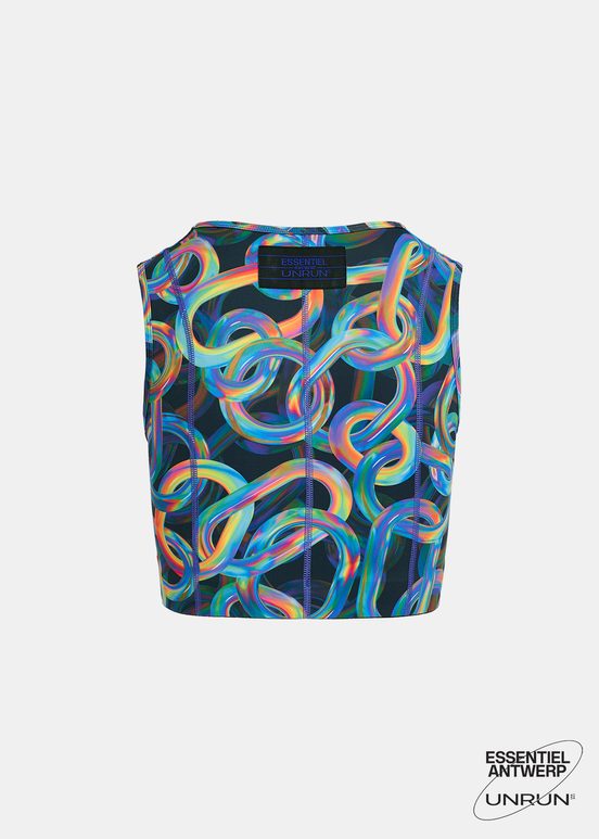 Zwarte sportbeha met abstracte print - samenwerking met UNRUN