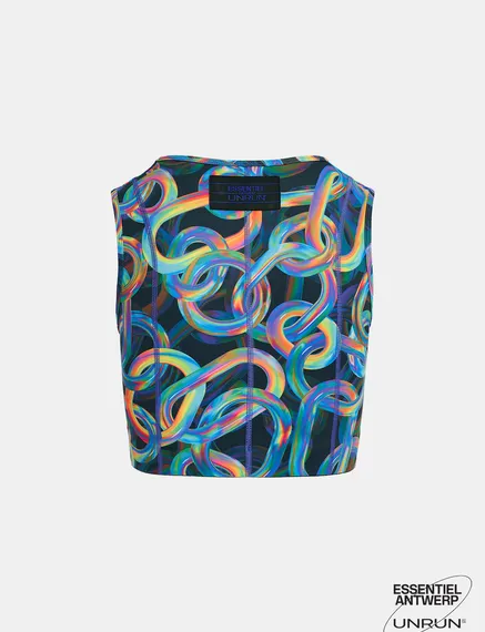 Zwarte sportbeha met abstracte print - samenwerking met UNRUN