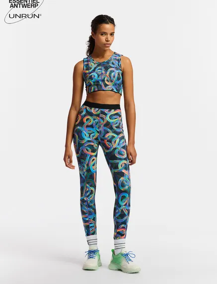 Zwarte sportlegging met abstracte print - samenwerking met UNRUN