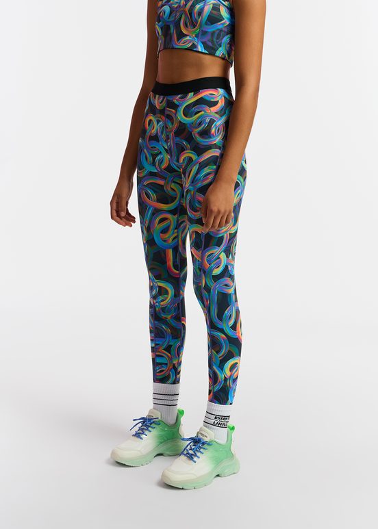 Black abstract printed sports leggings  - collaboration with UNRUN