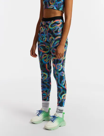 Black abstract printed sports leggings  - collaboration with UNRUN