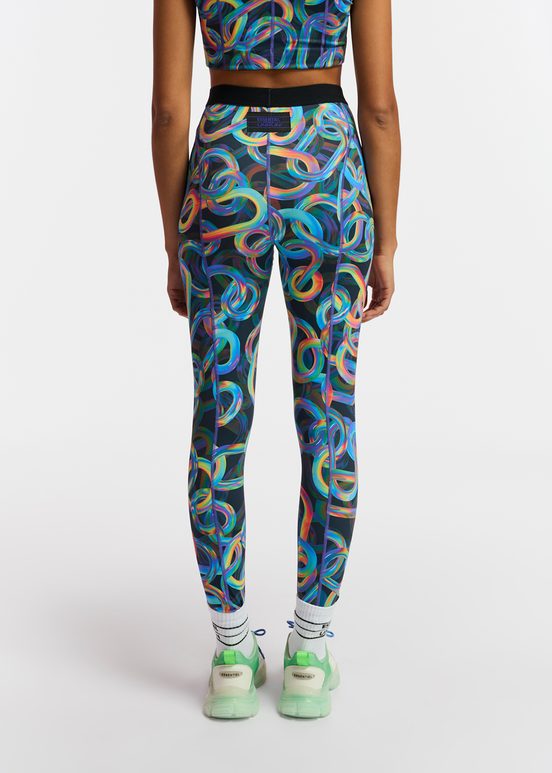 Black abstract printed sports leggings  - collaboration with UNRUN