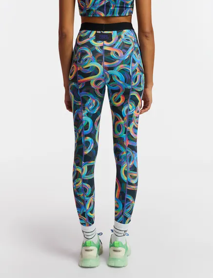 Black abstract printed sports leggings  - collaboration with UNRUN