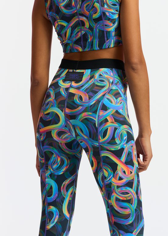 Zwarte sportlegging met abstracte print - samenwerking met UNRUN