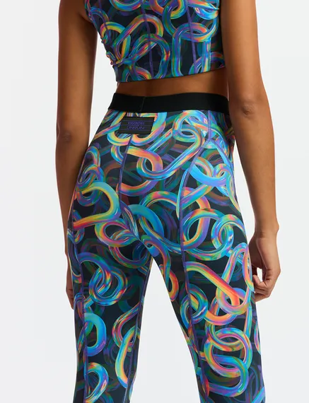 Black abstract printed sports leggings  - collaboration with UNRUN