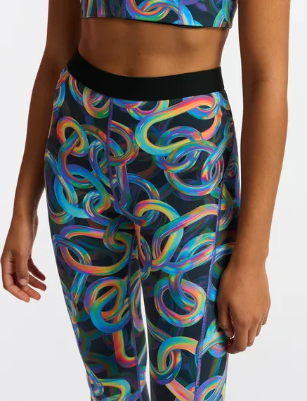 Black abstract printed sports leggings  - collaboration with UNRUN