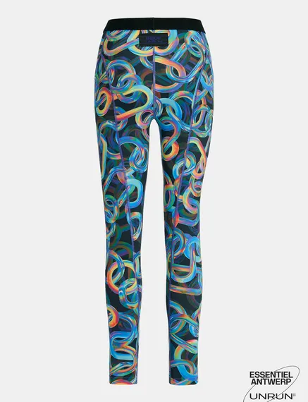 Black abstract printed sports leggings  - collaboration with UNRUN