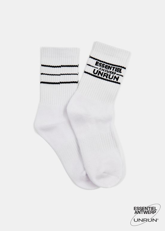 White rib-knitted logo socks - collaboration with UNRUN