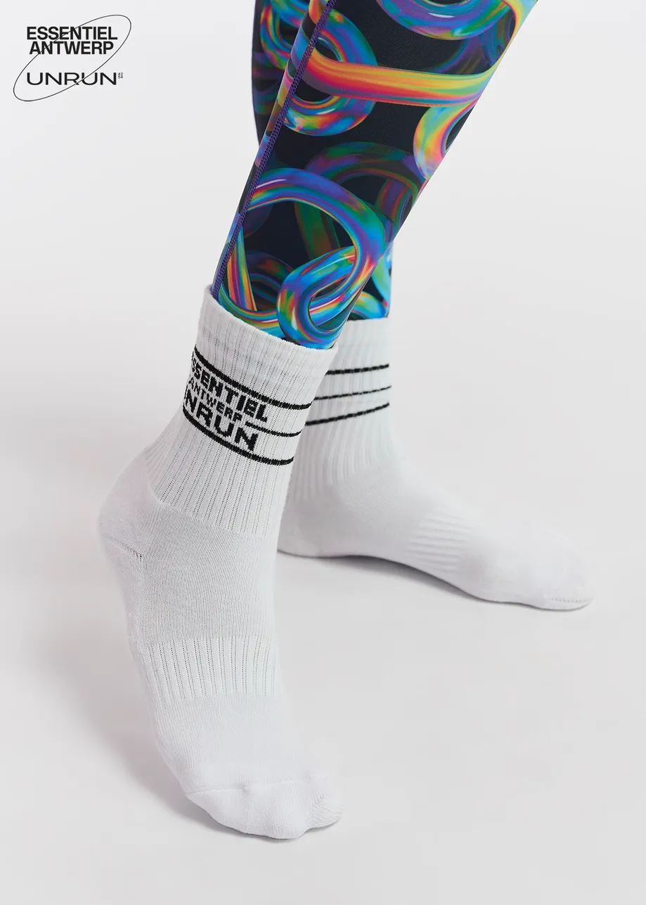 White rib-knitted logo socks - collaboration with UNRUN