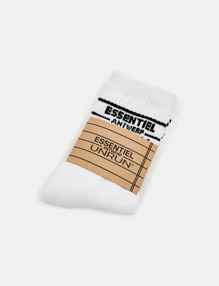 Chaussettes blanches côtelées avec logo - collaboration avec UNRUN