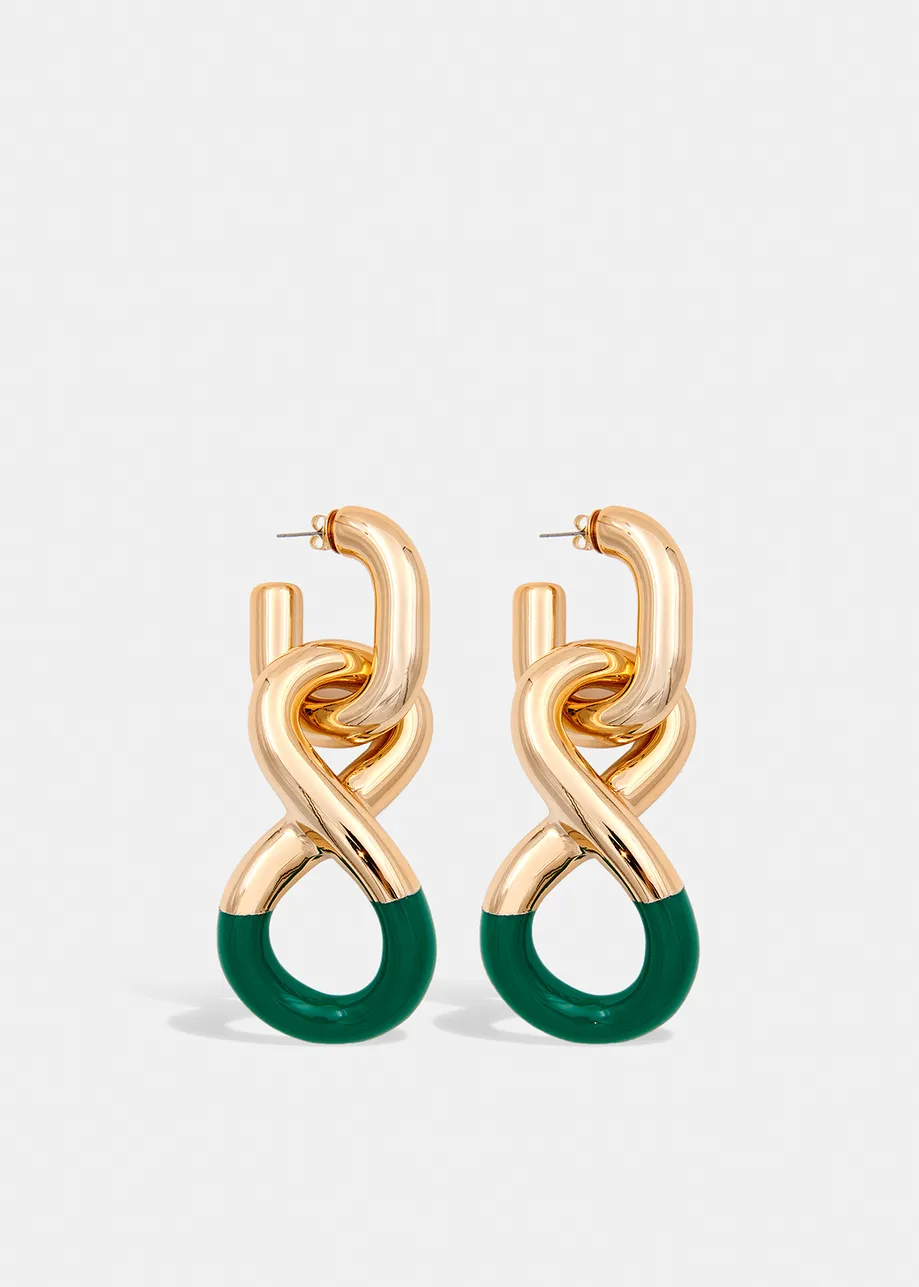Gold and green chunky chain earrings