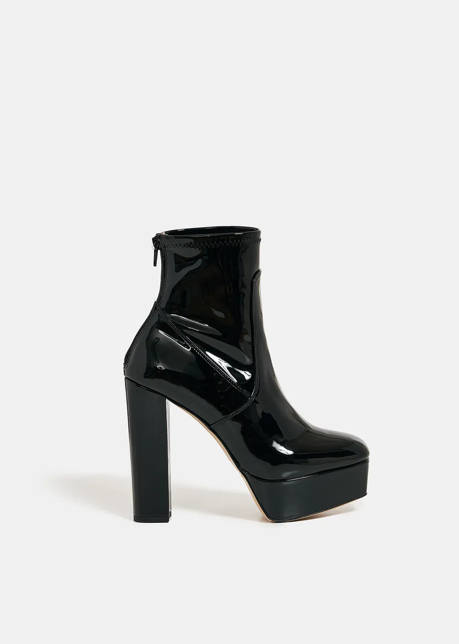 Black faux patent-leather platform ankle boots