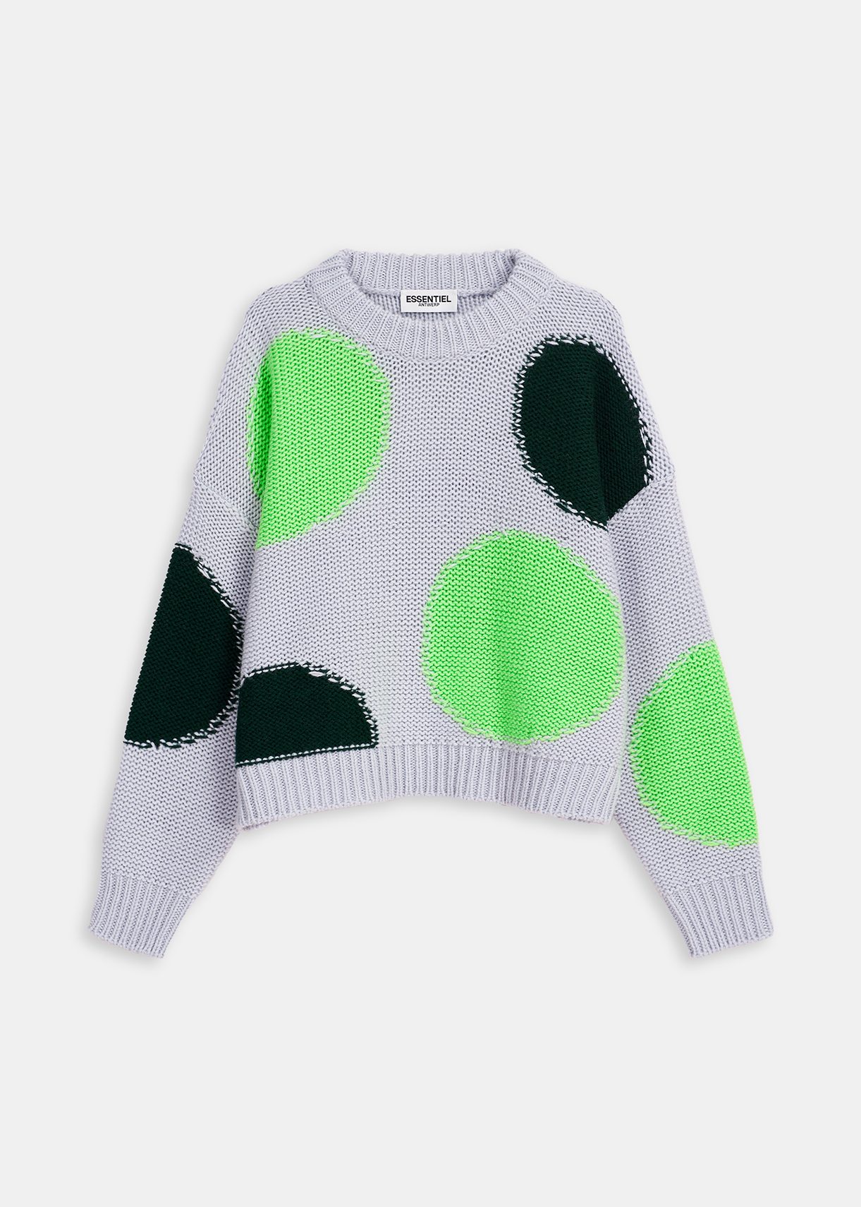 Grey, neon green and black intarsia-knitted sweater