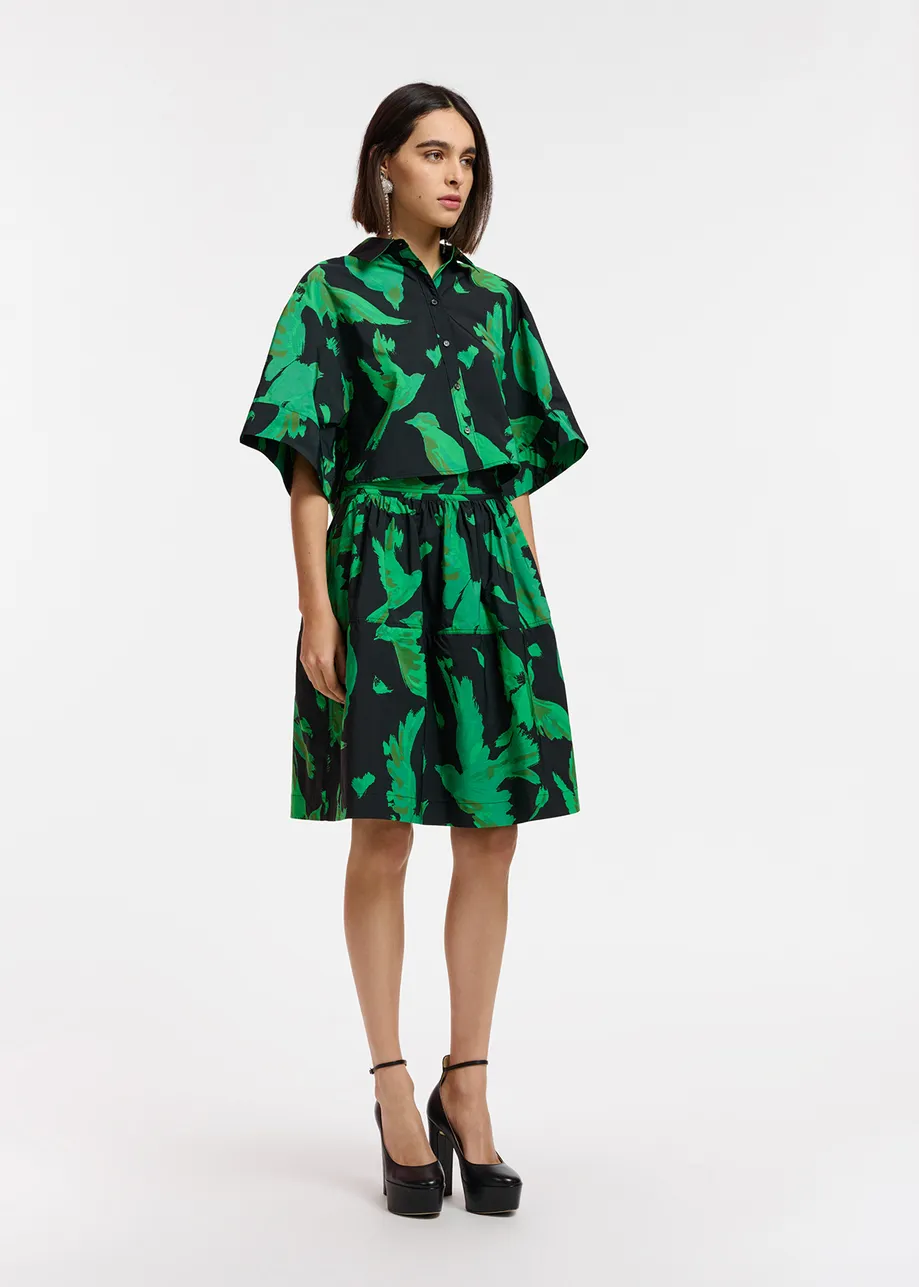 Black and green gathered mini skirt