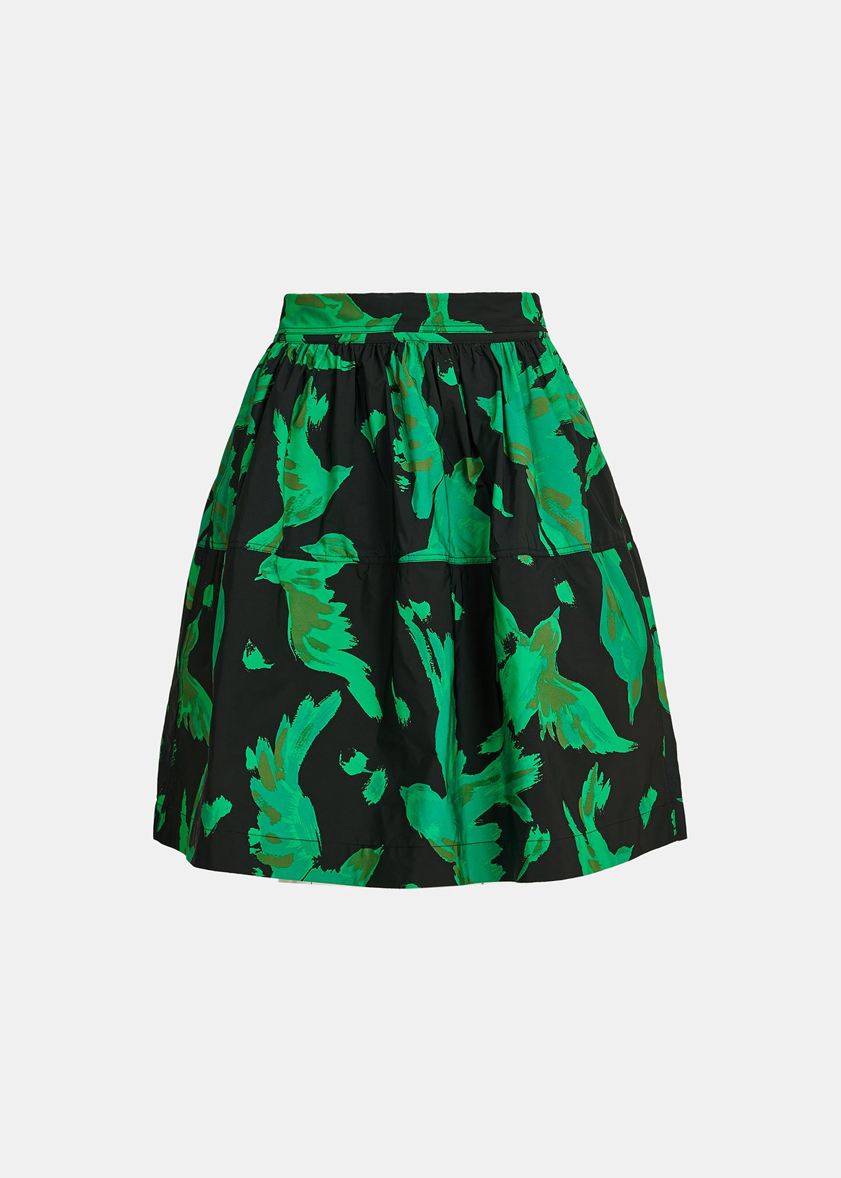 Black and green gathered mini skirt