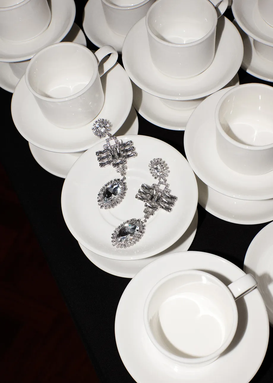 Silver-tone oversized rhinestone earrings