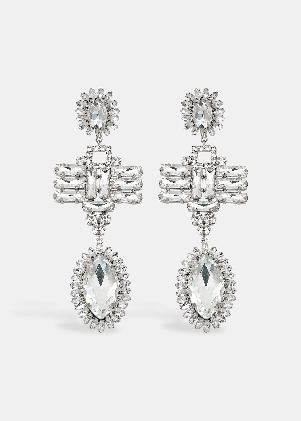 Silver-tone oversized rhinestone earrings