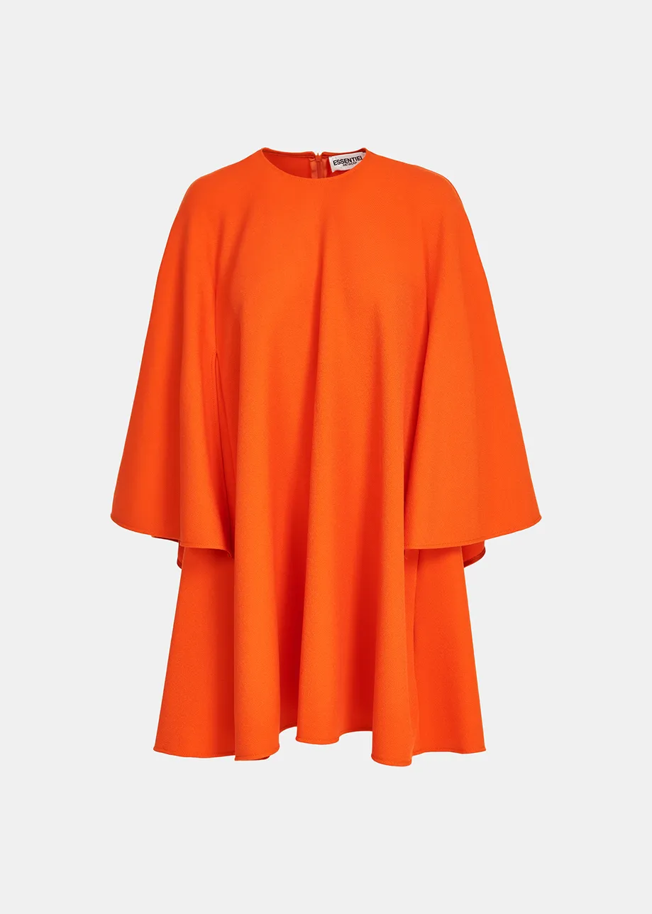 Orange A-line mini dress with cape-like sleeves