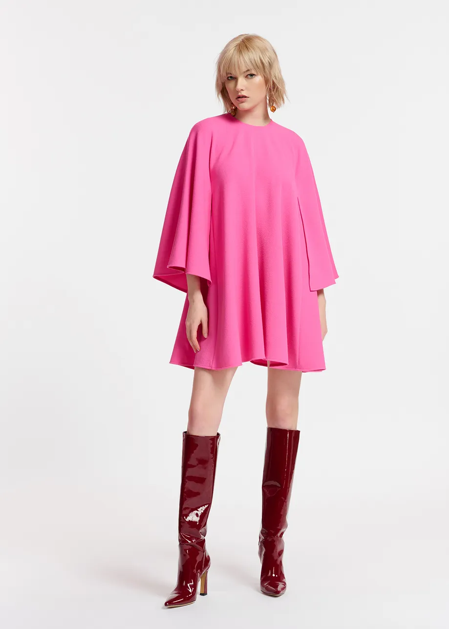 Pink A-line mini dress with cape-like sleeves