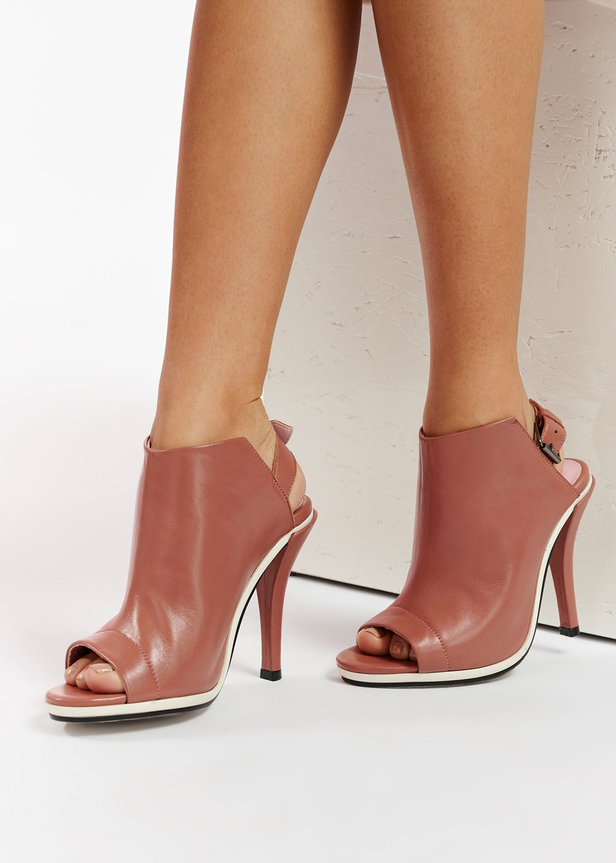 Brown leather outlet peep toe booties