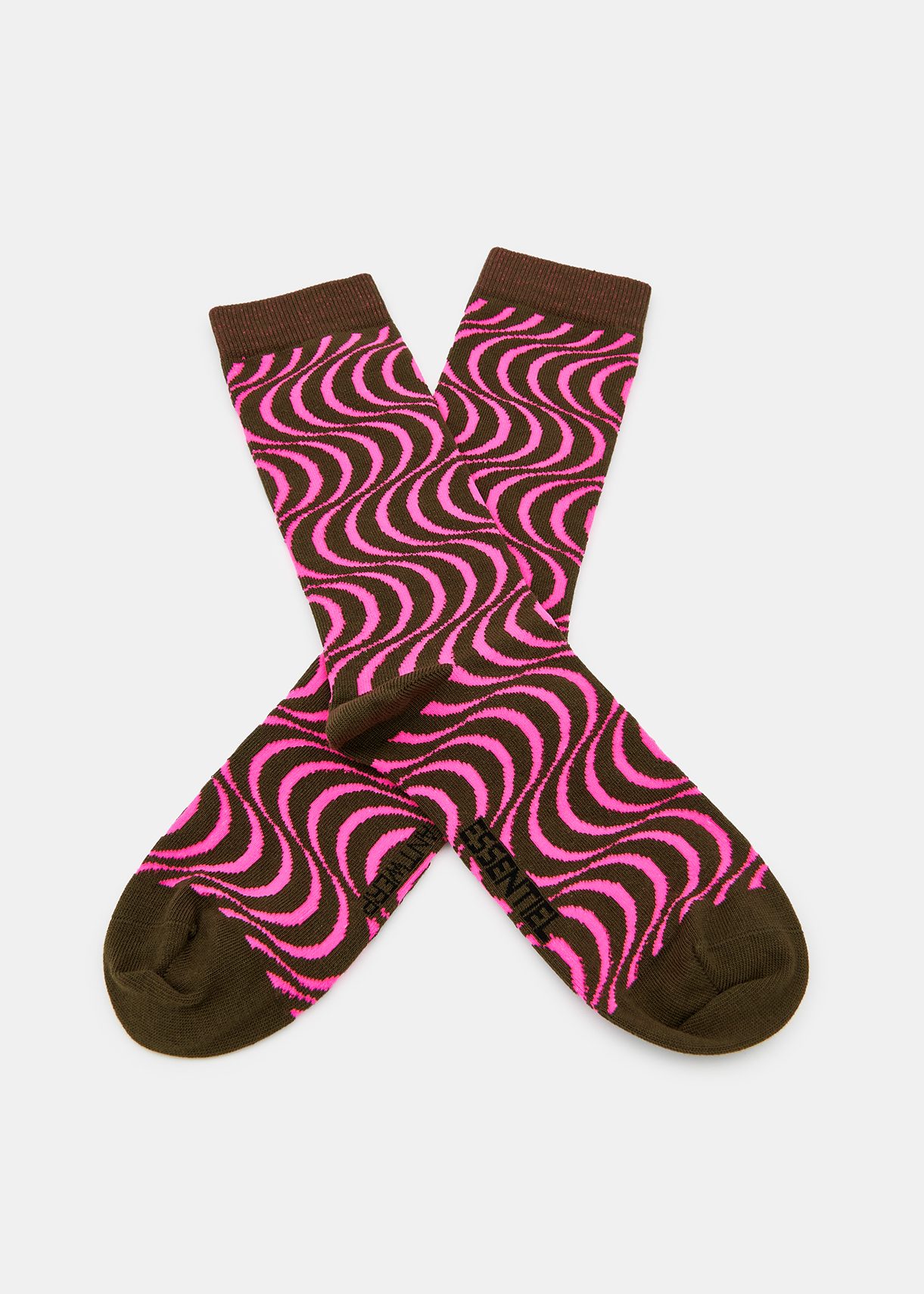 Socken mit geometrischem Motiv in Dunkelbraun und Neonpink