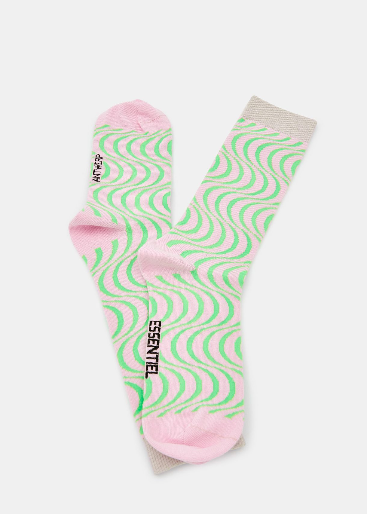 Socken mit geometrischem Motiv in Hellrosa und Neongrün