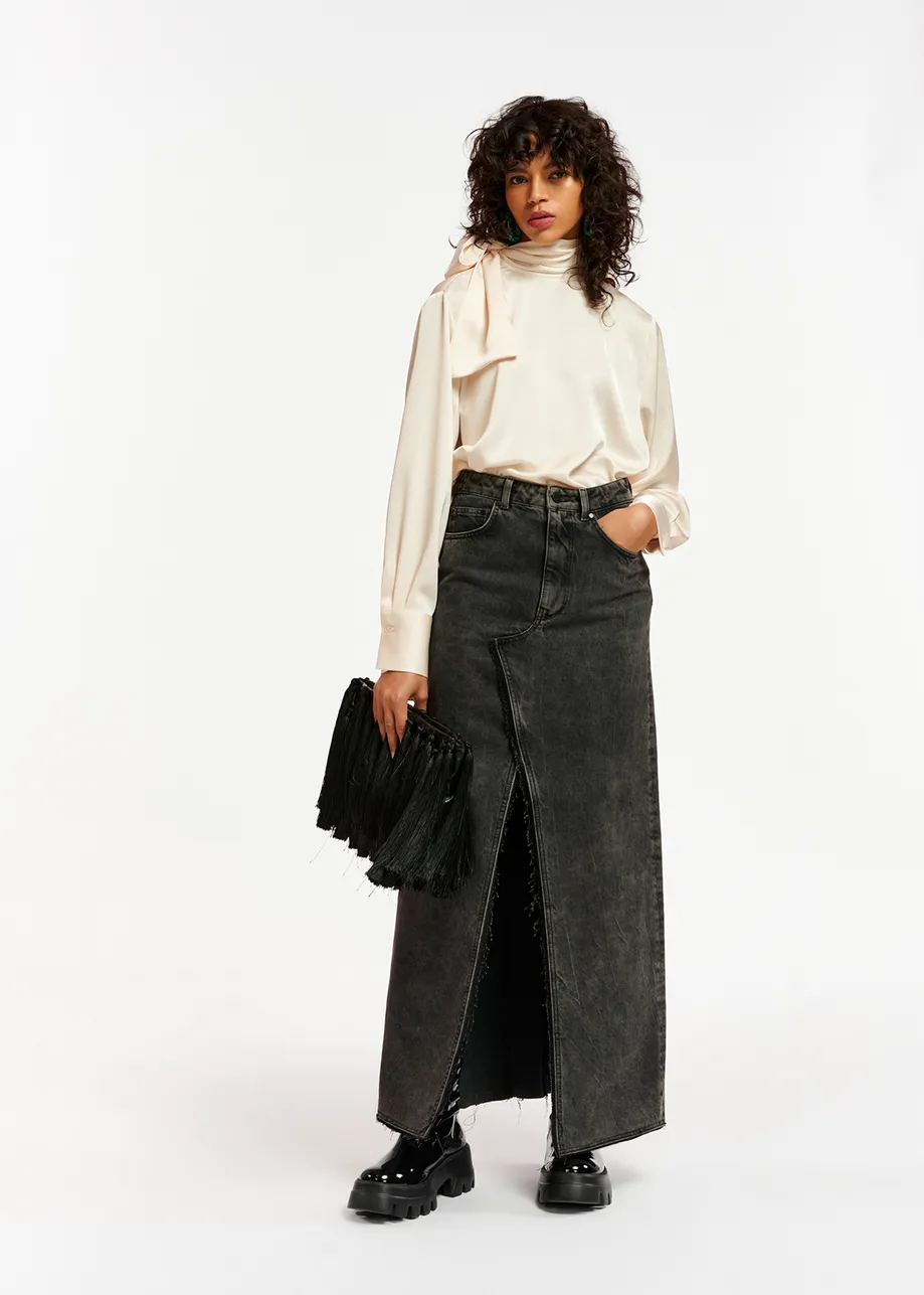 Black denim maxi skirt