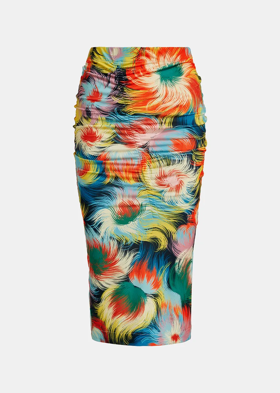 Multicolor stretch-jersey midi skirt with abstract print
