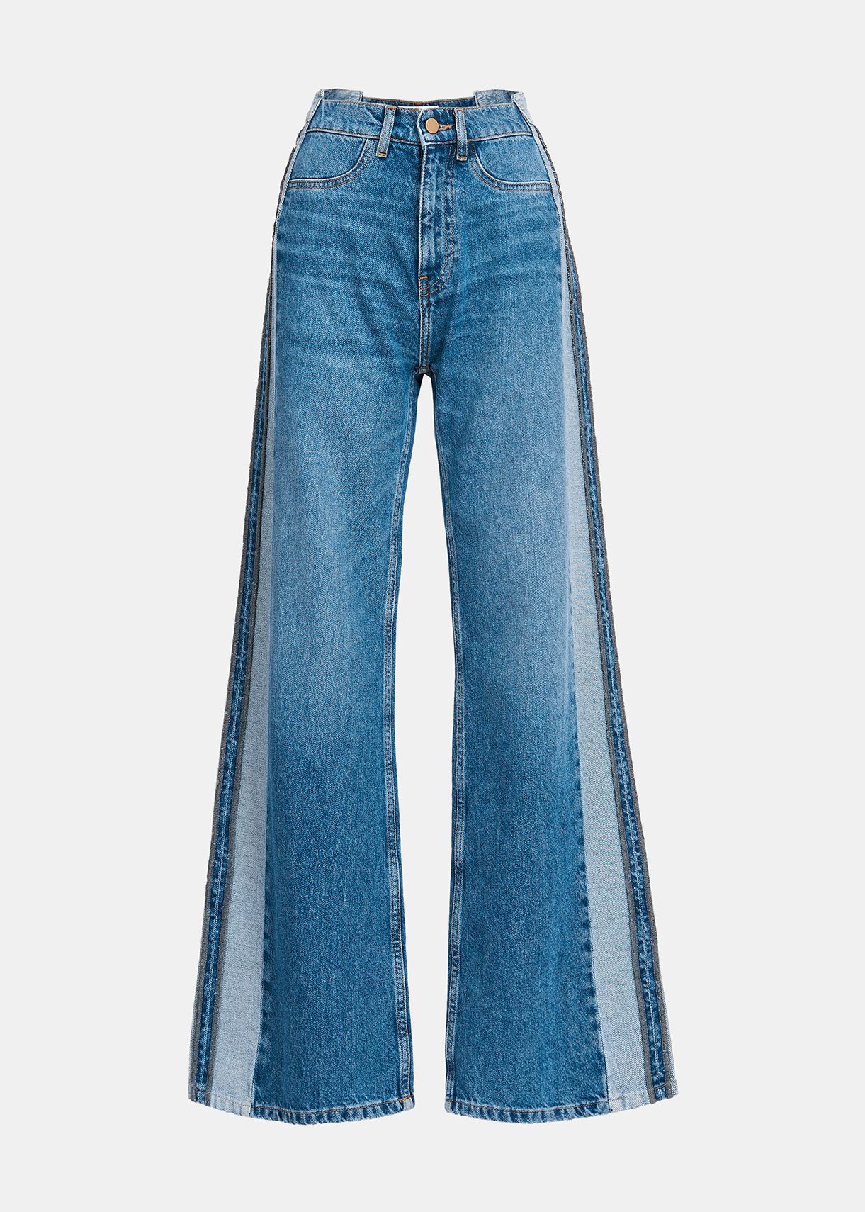 Straight-leg blue jeans with inside-out look