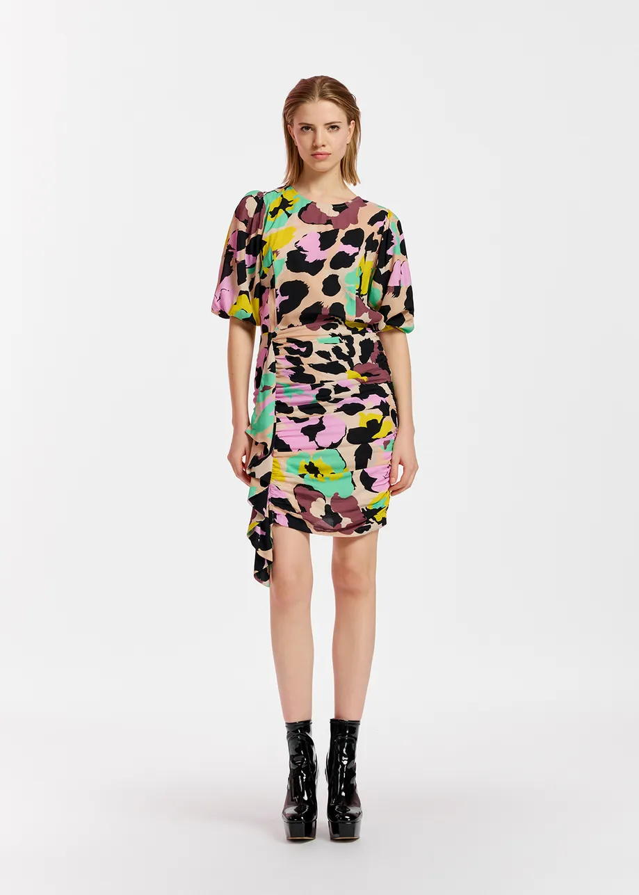 Vintage pink, mauve and black abstract print mini dress