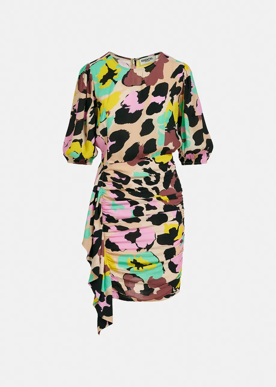 Vintage pink, mauve and black abstract print mini dress