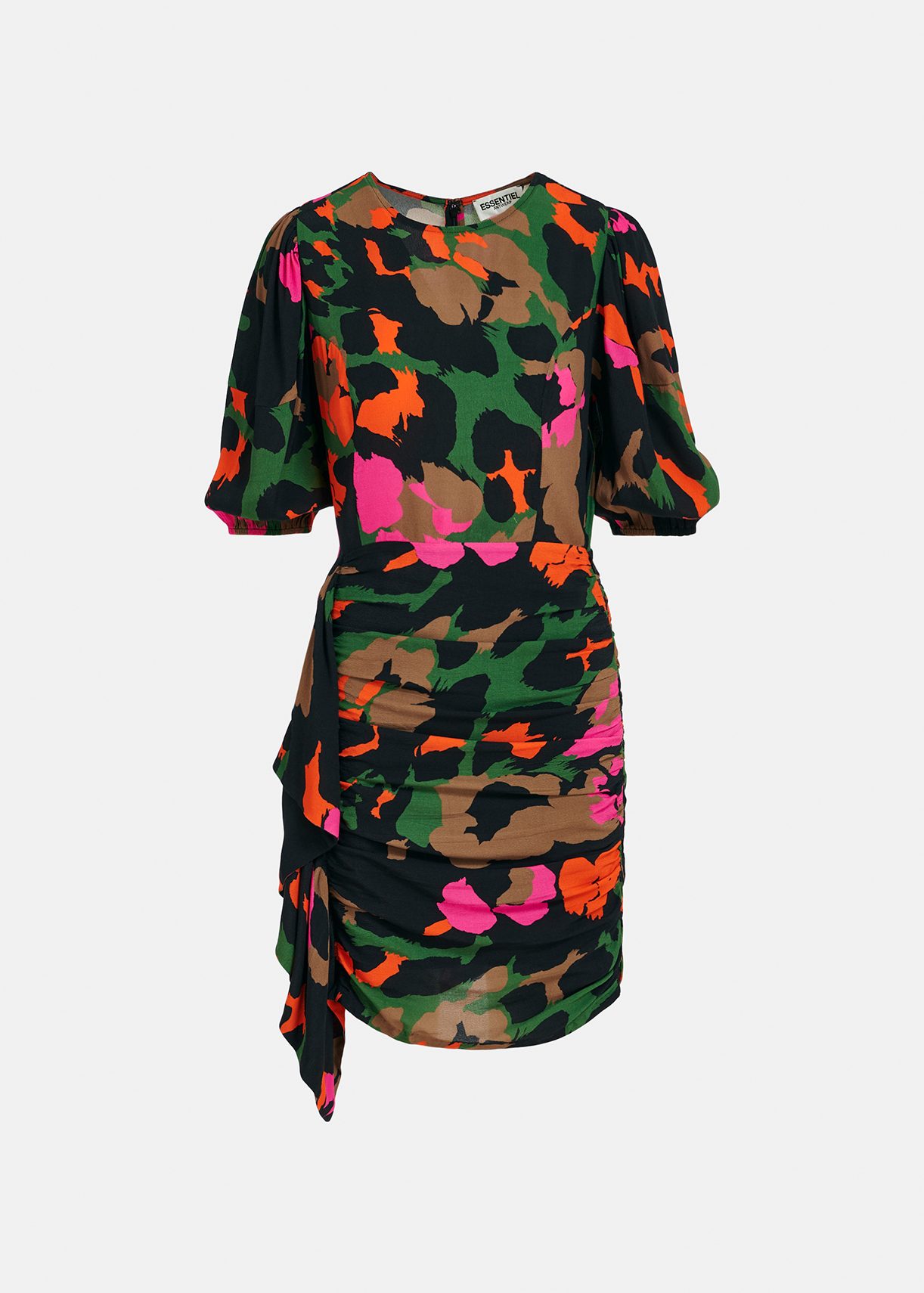 Black, brown and orange abstract print mini dress