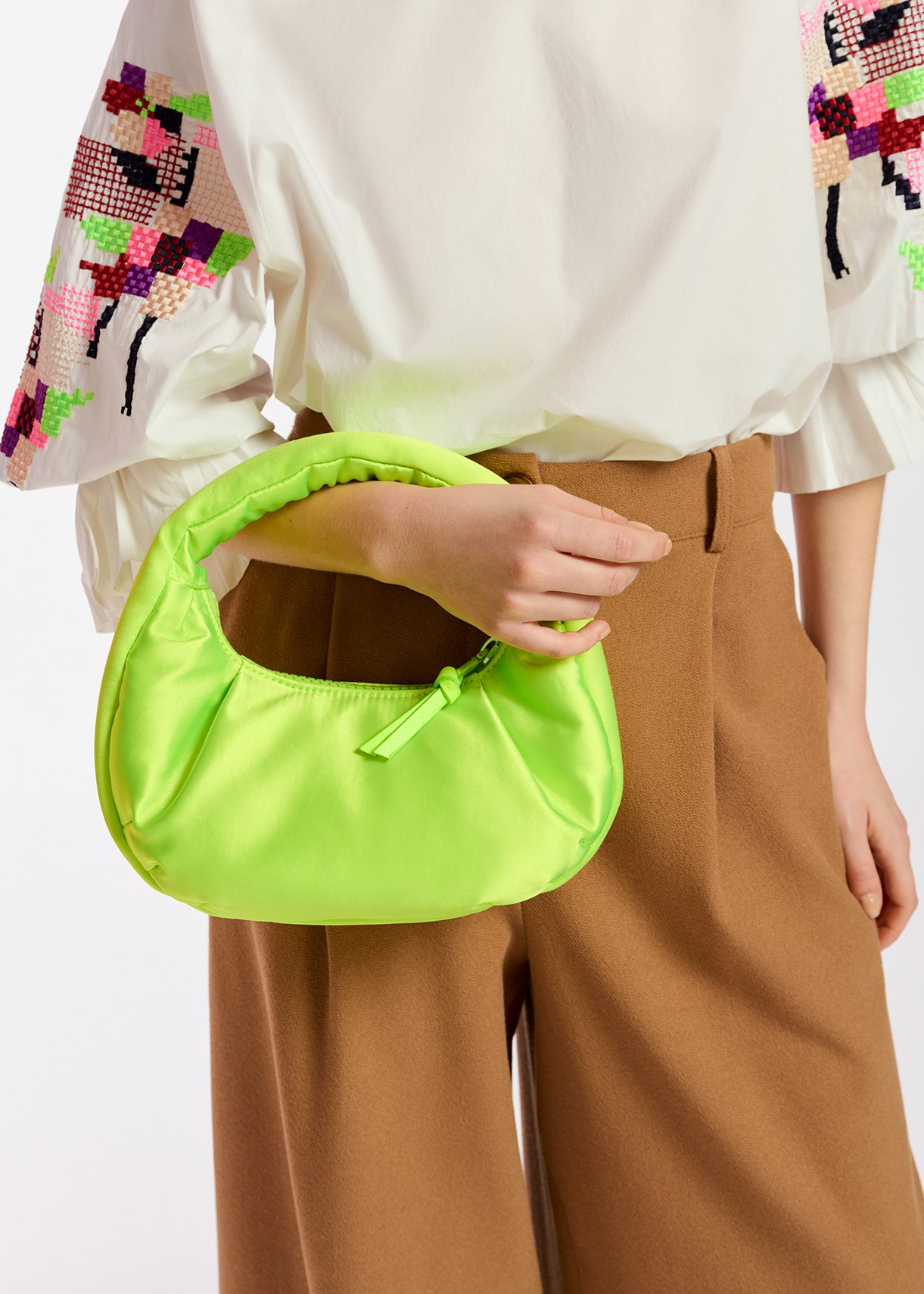 Neon yellow satin handbag 