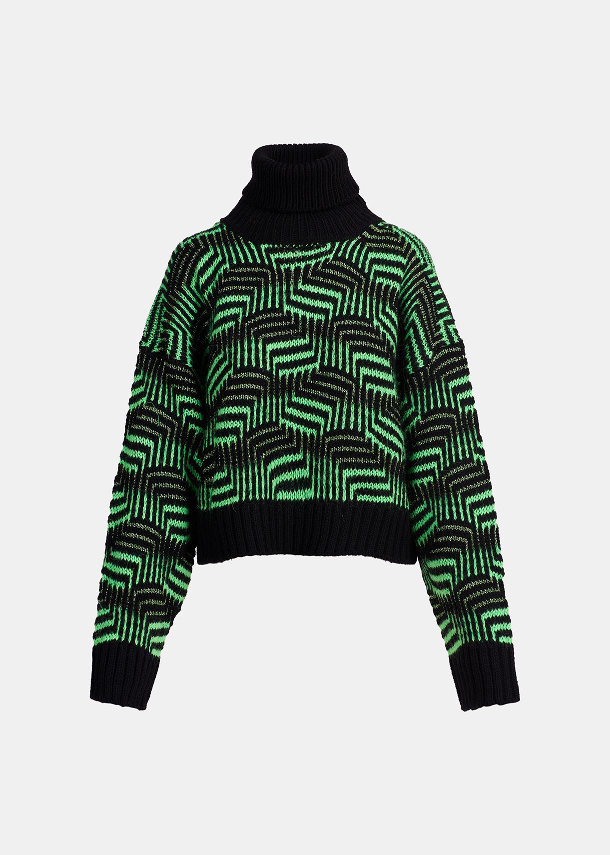 Black and neon green jacquard-knit sweater