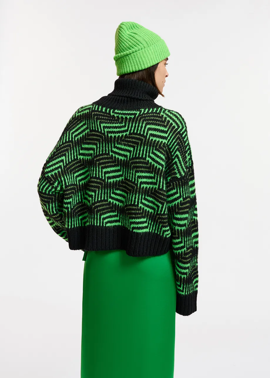 Pull vert néon en tricot avec points fantaisie I.Code