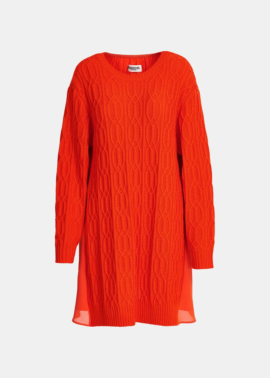 Robe orange en tricot torsadé au dos en tissu