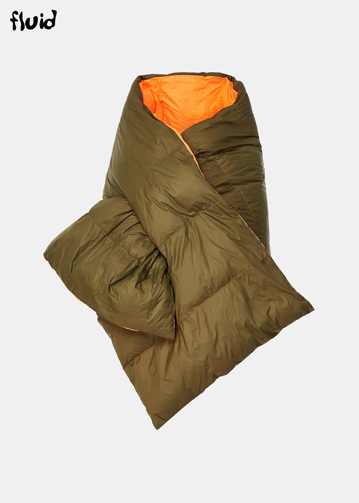 Khaki and orange reversible puffer scarf