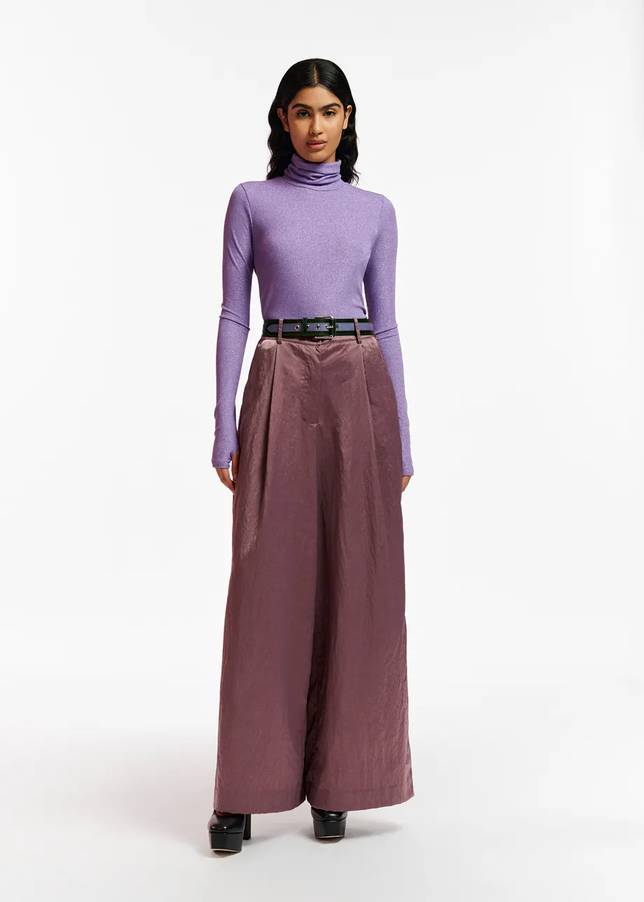 Mauve wide-leg satin pants