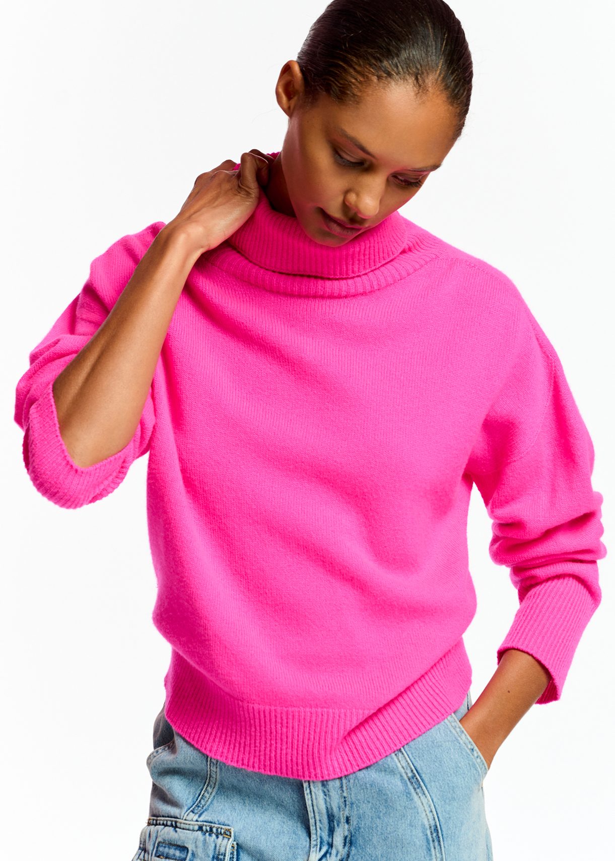 Hot pink cheap polo neck jumper