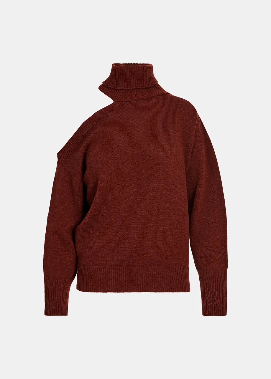 Dark brown merino-cashmere sweater with cutout