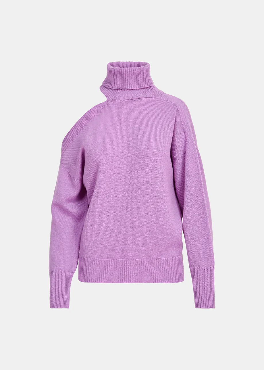 Lilac merino-cashmere sweater with cutout 