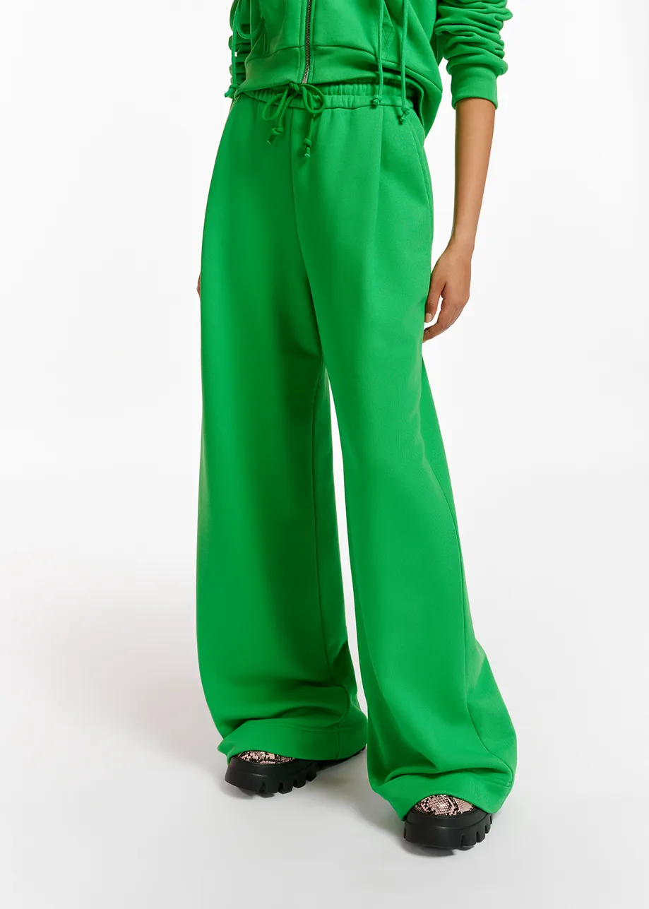 Green wide-leg cotton-jersey sweatpants