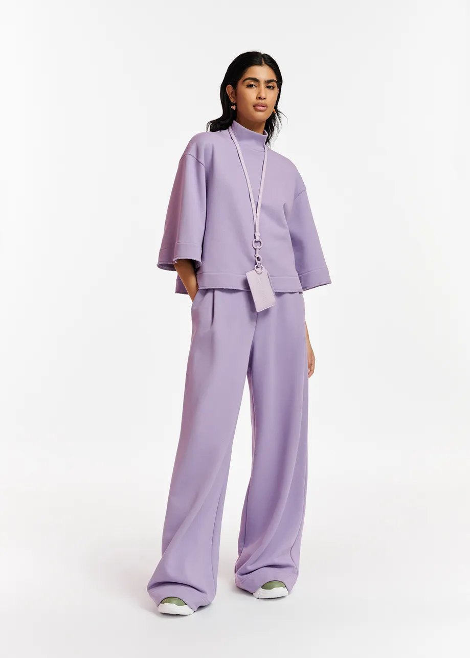 Lilac wide-leg cotton-jersey sweatpants