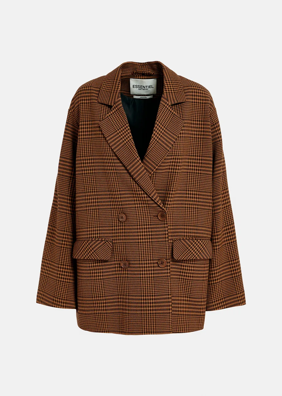 Brown checked double-breasted blazer