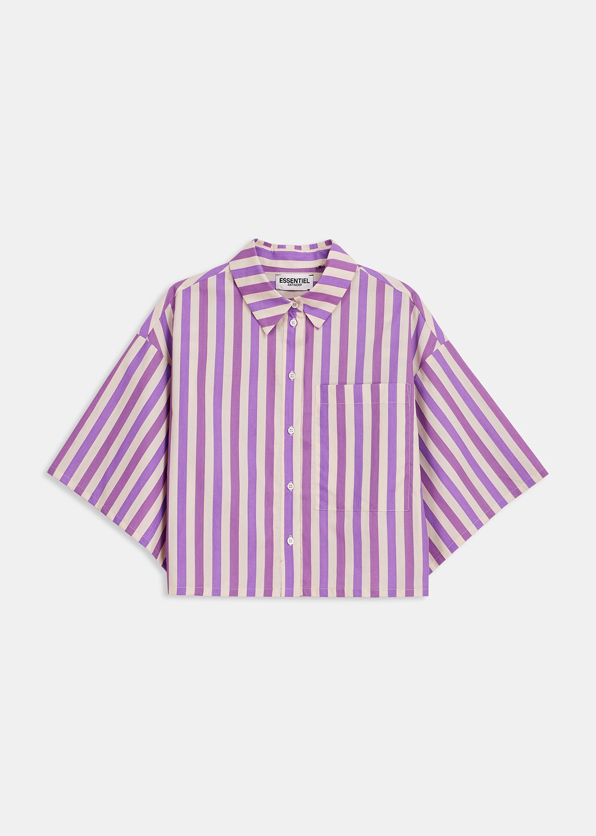 Purple, mauve and ecru striped cropped shirt