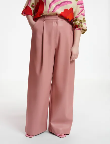 Vintage roze broek in faux leer